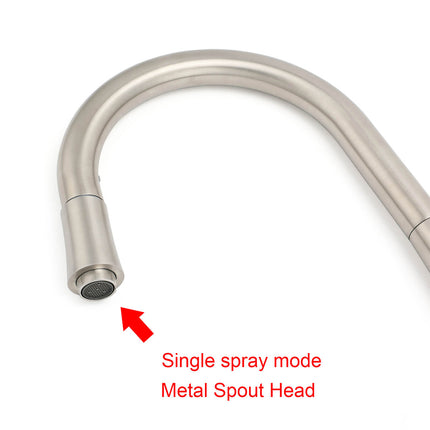 Brushed Nickel Silver Round Pull Out Kitchen Sink Tap Mixer Faucet Spout Outlet.