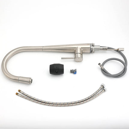 Brushed Nickel Silver Round Pull Out Kitchen Sink Tap Mixer Faucet Spout Outlet.