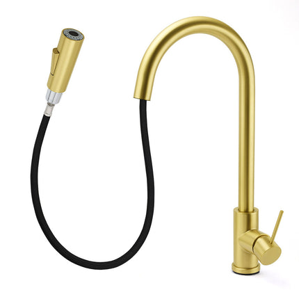 WELS Brushed Gold Pull Out Kitchen Sink Tap Basin Mixer Faucet 2 Modes Spout Set.