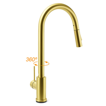 WELS Brushed Gold Pull Out Kitchen Sink Tap Basin Mixer Faucet 2 Modes Spout Set.