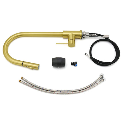 WELS Brushed Gold Pull Out Kitchen Sink Tap Basin Mixer Faucet 2 Modes Spout Set.