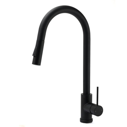 Matt Black Round Pull Out Down Kitchen Sink Tap Laundry Basin Mixer 2 Way Spout.