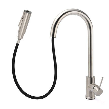 Brushed Nickel 2 Way Spray Kitchen Mixer Tap Pull Out Sink Laundry Swivel Faucet.