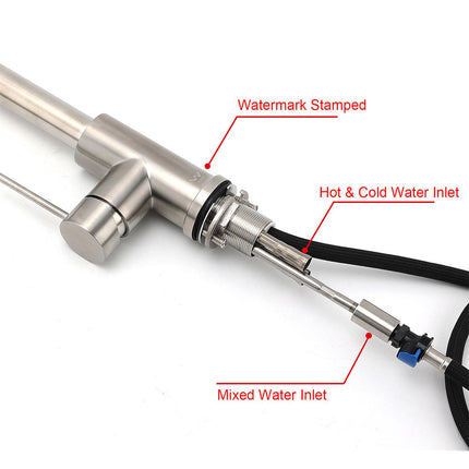 Brushed Nickel 2 Way Spray Kitchen Mixer Tap Pull Out Sink Laundry Swivel Faucet.