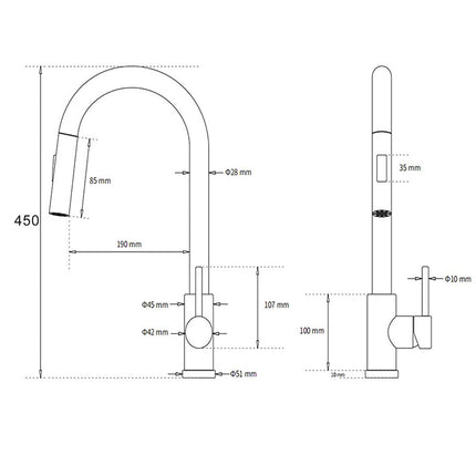 Brushed Nickel 2 Way Spray Kitchen Mixer Tap Pull Out Sink Laundry Swivel Faucet.