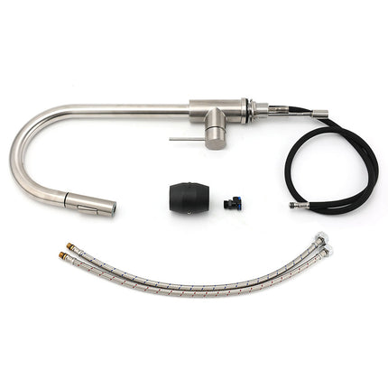 Brushed Nickel 2 Way Spray Kitchen Mixer Tap Pull Out Sink Laundry Swivel Faucet.