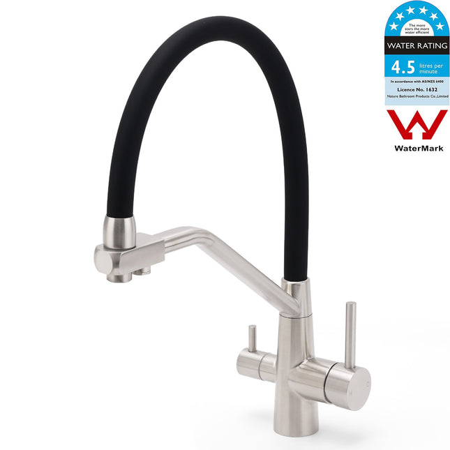 Brushed Nickel 3 Way Pull Down Kitchen Mixer Pure Drinking Water Sink Tap Spout.