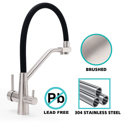 Brushed Nickel 3 Way Pull Down Kitchen Mixer Pure Drinking Water Sink Tap Spout.