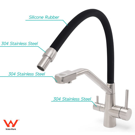 Brushed Nickel 3 Way Pull Down Kitchen Mixer Pure Drinking Water Sink Tap Spout.