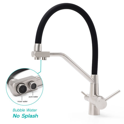 Brushed Nickel 3 Way Pull Down Kitchen Mixer Pure Drinking Water Sink Tap Spout.