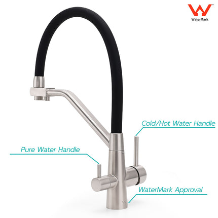 Brushed Nickel 3 Way Pull Down Kitchen Mixer Pure Drinking Water Sink Tap Spout.