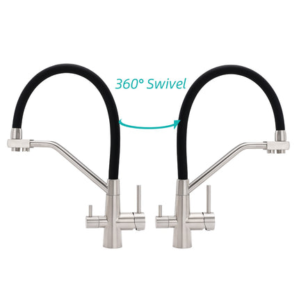 Brushed Nickel 3 Way Pull Down Kitchen Mixer Pure Drinking Water Sink Tap Spout.