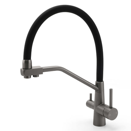 NEW Gun Metal Grey 3-Way Drink Pure Water Kitchen Mixer Pull Out Spout Sink Tap.