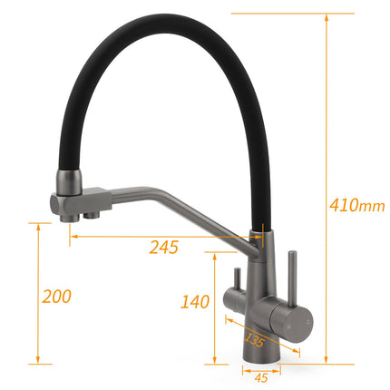 NEW Gun Metal Grey 3-Way Drink Pure Water Kitchen Mixer Pull Out Spout Sink Tap.
