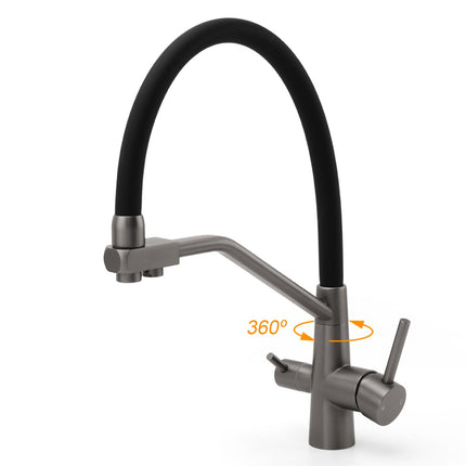 NEW Gun Metal Grey 3-Way Drink Pure Water Kitchen Mixer Pull Out Spout Sink Tap.