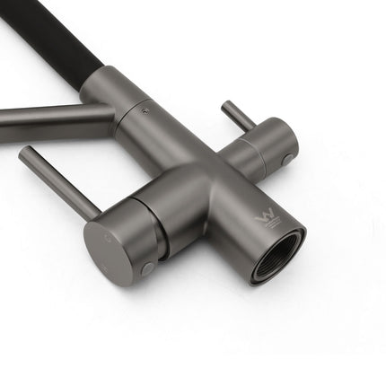 NEW Gun Metal Grey 3-Way Drink Pure Water Kitchen Mixer Pull Out Spout Sink Tap.
