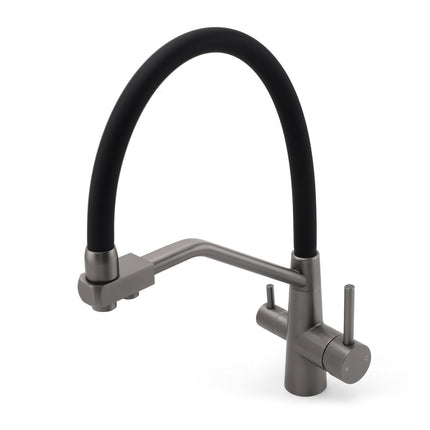 NEW Gun Metal Grey 3-Way Drink Pure Water Kitchen Mixer Pull Out Spout Sink Tap.