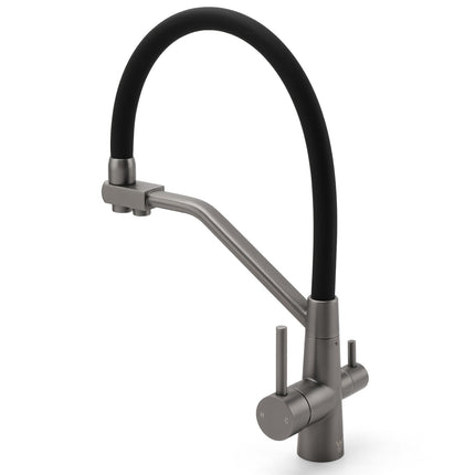 NEW Gun Metal Grey 3-Way Drink Pure Water Kitchen Mixer Pull Out Spout Sink Tap.