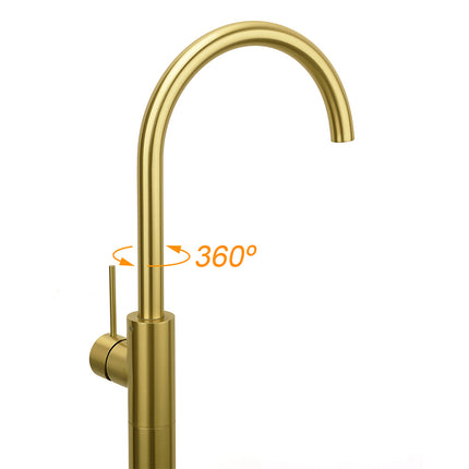 Brushed Gold Bath Tub Mixer Tap Free Standing Faucet Filler Spout Hot Cold Water.