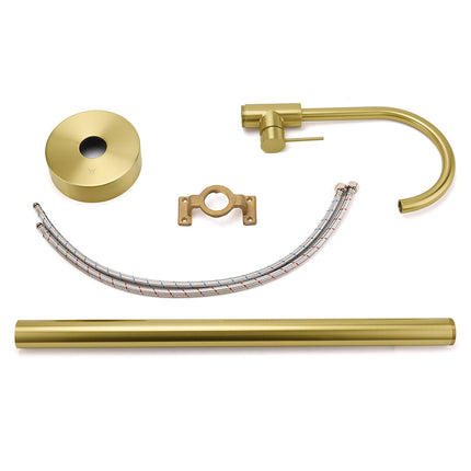Brushed Gold Bath Tub Mixer Tap Free Standing Faucet Filler Spout Hot Cold Water.