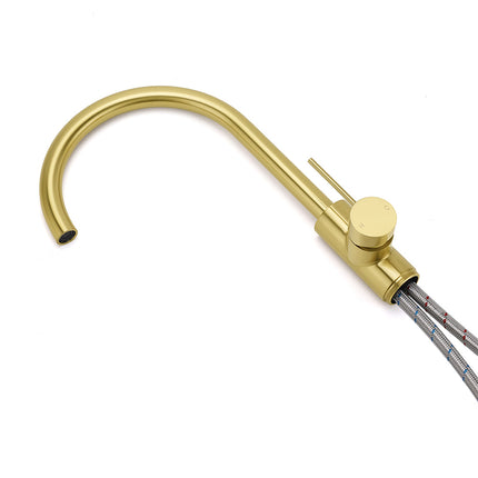 Brushed Gold Bath Tub Mixer Tap Free Standing Faucet Filler Spout Hot Cold Water.