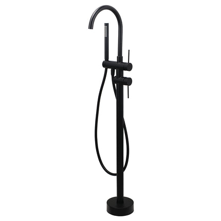 WELS Matt Black Bathtub Filler Free Standing Mixer Faucet Tap Spout HandHeld Set.