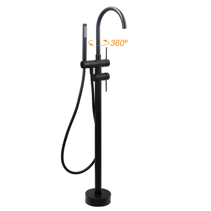 WELS Matt Black Bathtub Filler Free Standing Mixer Faucet Tap Spout HandHeld Set.
