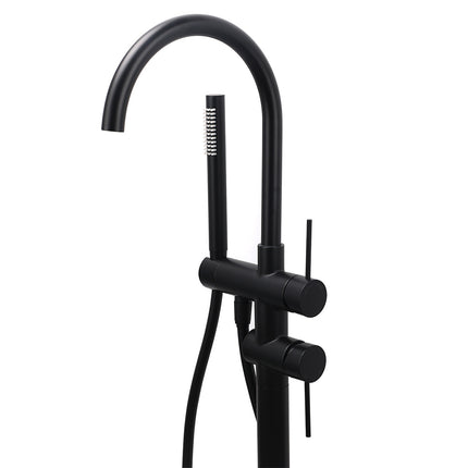 WELS Matt Black Bathtub Filler Free Standing Mixer Faucet Tap Spout HandHeld Set.