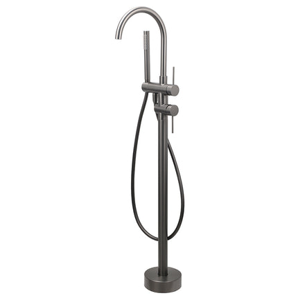 Gun Metal Bathtub Mixer Tap Free Standing Faucet Spout With Handheld Shower Set.