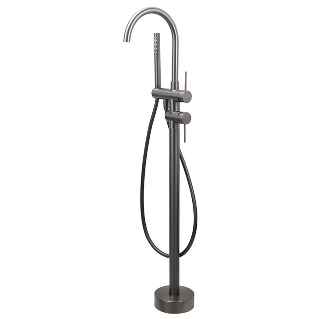 Gun Metal Bathtub Mixer Tap Free Standing Faucet Spout With Handheld Shower Set.