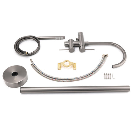 Gun Metal Bathtub Mixer Tap Free Standing Faucet Spout With Handheld Shower Set.