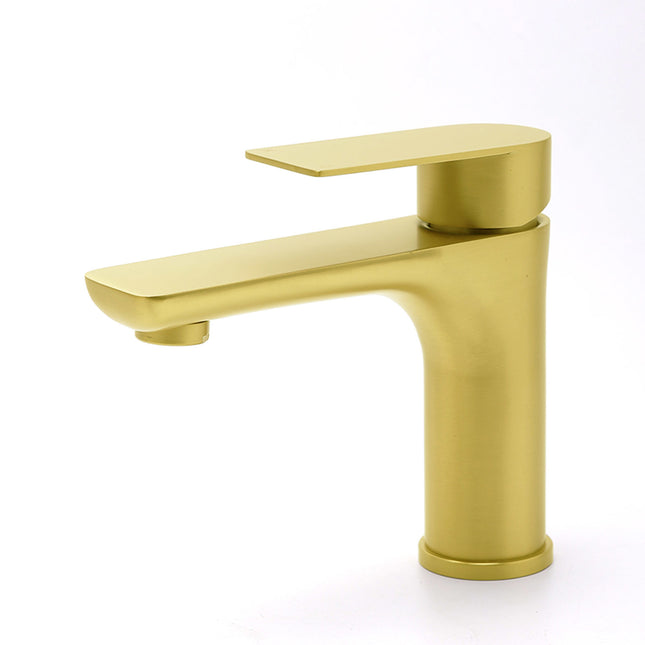 Brushed Gold Round Short Bathroom Vanity Laundry Chrome Basin Mixer Faucet Tap.