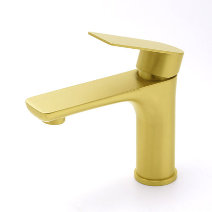 Brushed Gold Round Short Bathroom Vanity Laundry Chrome Basin Mixer Faucet Tap.