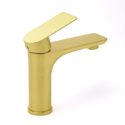 Brushed Gold Round Short Bathroom Vanity Laundry Chrome Basin Mixer Faucet Tap.