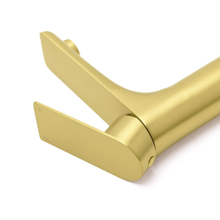 Brushed Gold Round Short Bathroom Vanity Laundry Chrome Basin Mixer Faucet Tap.