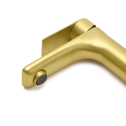 Brushed Gold Round Short Bathroom Vanity Laundry Chrome Basin Mixer Faucet Tap.