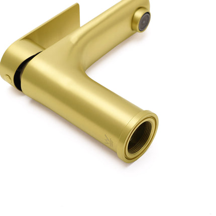Brushed Gold Round Short Bathroom Vanity Laundry Chrome Basin Mixer Faucet Tap.