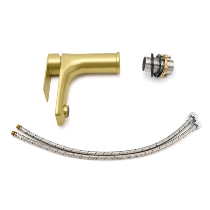 Brushed Gold Round Short Bathroom Vanity Laundry Chrome Basin Mixer Faucet Tap.