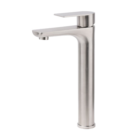 Brushed Nickel Rounded Edge Tall Basin Mixer Kitchen Vanity Faucet Tap Spout Set.