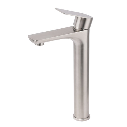 Brushed Nickel Rounded Edge Tall Basin Mixer Kitchen Vanity Faucet Tap Spout Set.