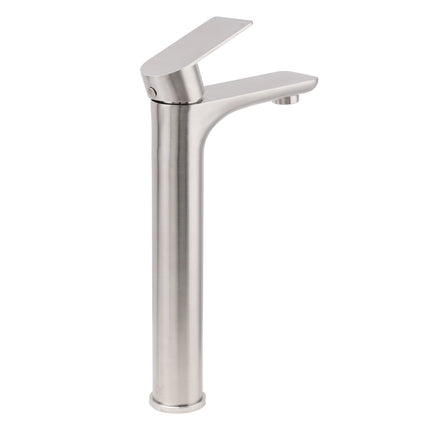 Brushed Nickel Rounded Edge Tall Basin Mixer Kitchen Vanity Faucet Tap Spout Set.