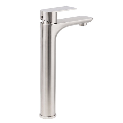 Brushed Nickel Rounded Edge Tall Basin Mixer Kitchen Vanity Faucet Tap Spout Set.
