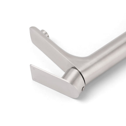 Brushed Nickel Rounded Edge Tall Basin Mixer Kitchen Vanity Faucet Tap Spout Set.