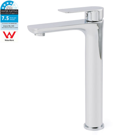 WELS Bathroom Chrome Round Tall Basin Mixer Vanity Faucet Laundry Counter Tap.