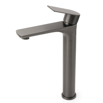 WELS Gun Metal Grey Round High Rise Basin Mixer Bathroom Vanity Faucet Tapware.