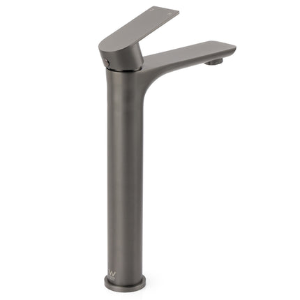 WELS Gun Metal Grey Round High Rise Basin Mixer Bathroom Vanity Faucet Tapware.
