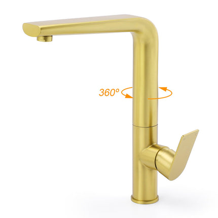 NEW ARRIVAL WELS Brushed Gold Round Kitchen Mixer Sink Tap Laundry Faucet Spout.