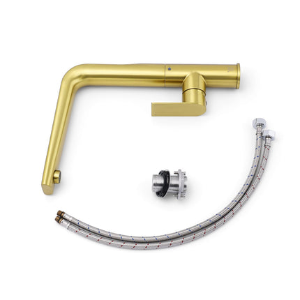 NEW ARRIVAL WELS Brushed Gold Round Kitchen Mixer Sink Tap Laundry Faucet Spout.