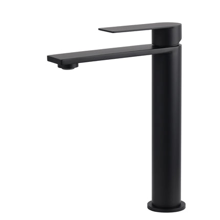 WELS Matt Black Square Tall Flat Lever Handle Basin Mixer Vanity Sink Faucet Spout.