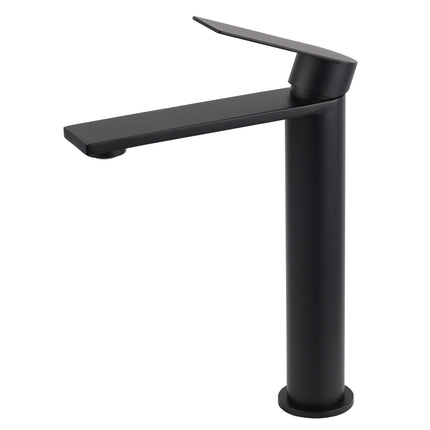 WELS Matt Black Square Tall Flat Lever Handle Basin Mixer Vanity Sink Faucet Spout.